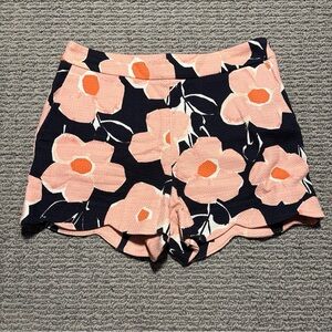 Anthropologie Georgie Floral Chino Shorts Scalloped Hem Pink Navy Women’s Size 4